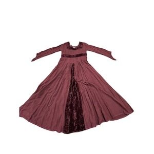 Channa Burgundy Velvet Trim Renaissance Maxi Dress RARE Medieval Gown‎ L VTG!